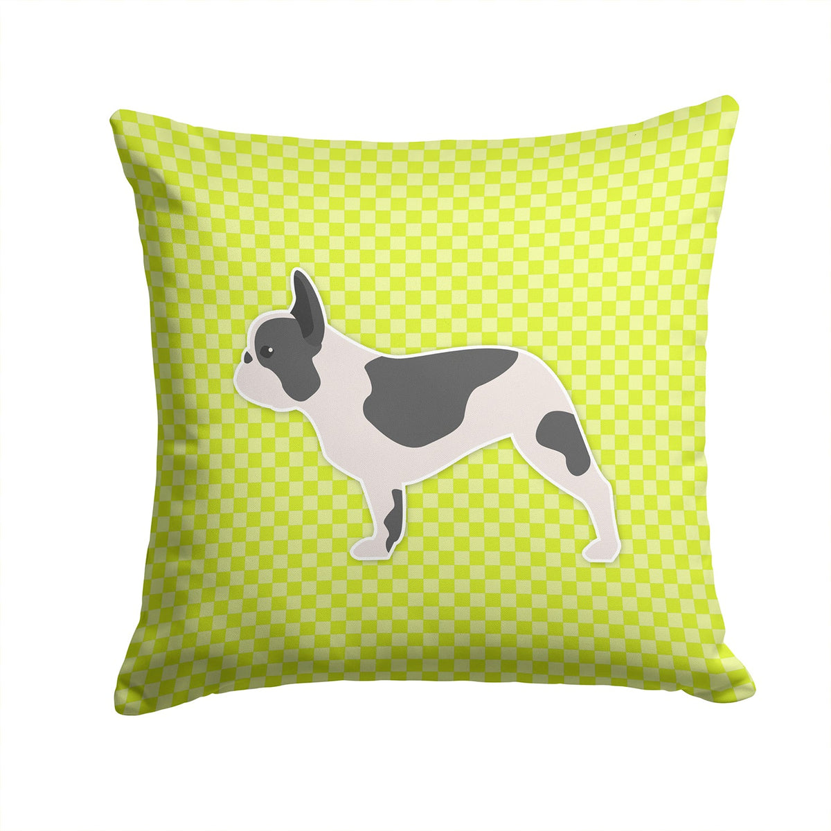French Bulldog Checkerboard Green Decorative Throw Pillow 14x14 Indoor Outdoor Accent Cushion, Fabric Cover with Insert for Sofa, Bed, Porch & Living Room