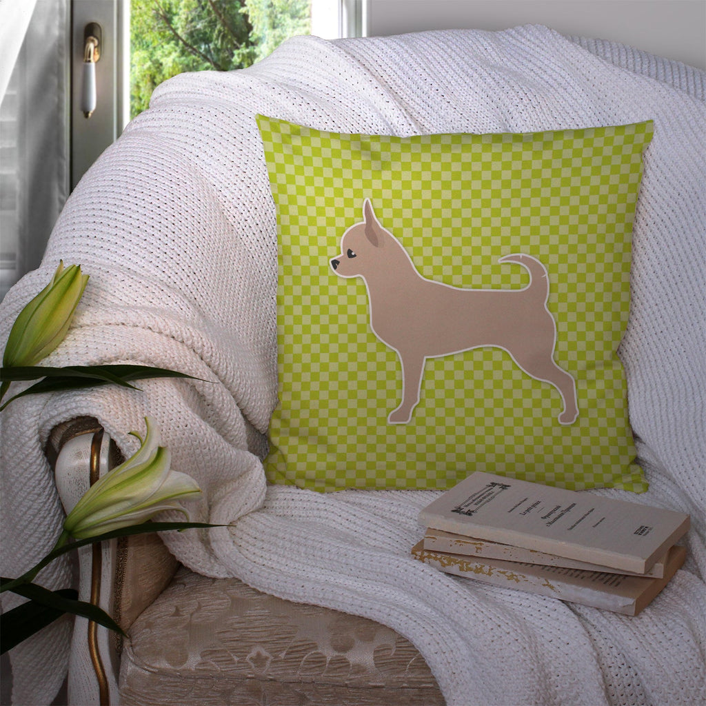 Chihuahua Checkerboard Green Decorative Throw Pillow 14x14 Indoor Outdoor Accent Cushion, Fabric Cover with Insert for Sofa, Bed, Porch & Living Room