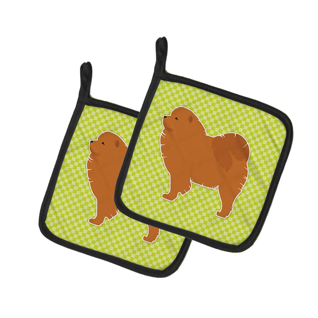 Chow Chow Checkerboard Green Pot Holder Set of 2 Heat Resistant Quilted Hot Pads 7.5 x 7.5 Inch, Insulated Kitchen Trivets for Cooking & Baking
