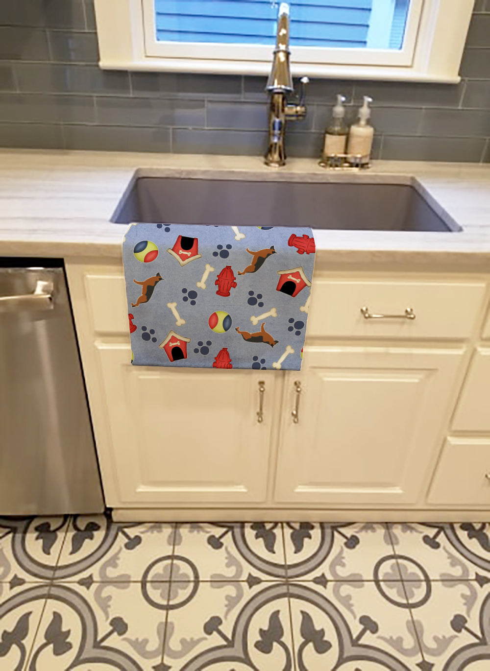 German Shepherd Dog House Collection Kitchen Towel Velour Plush Front and Cotton Loop Back Machine Washable