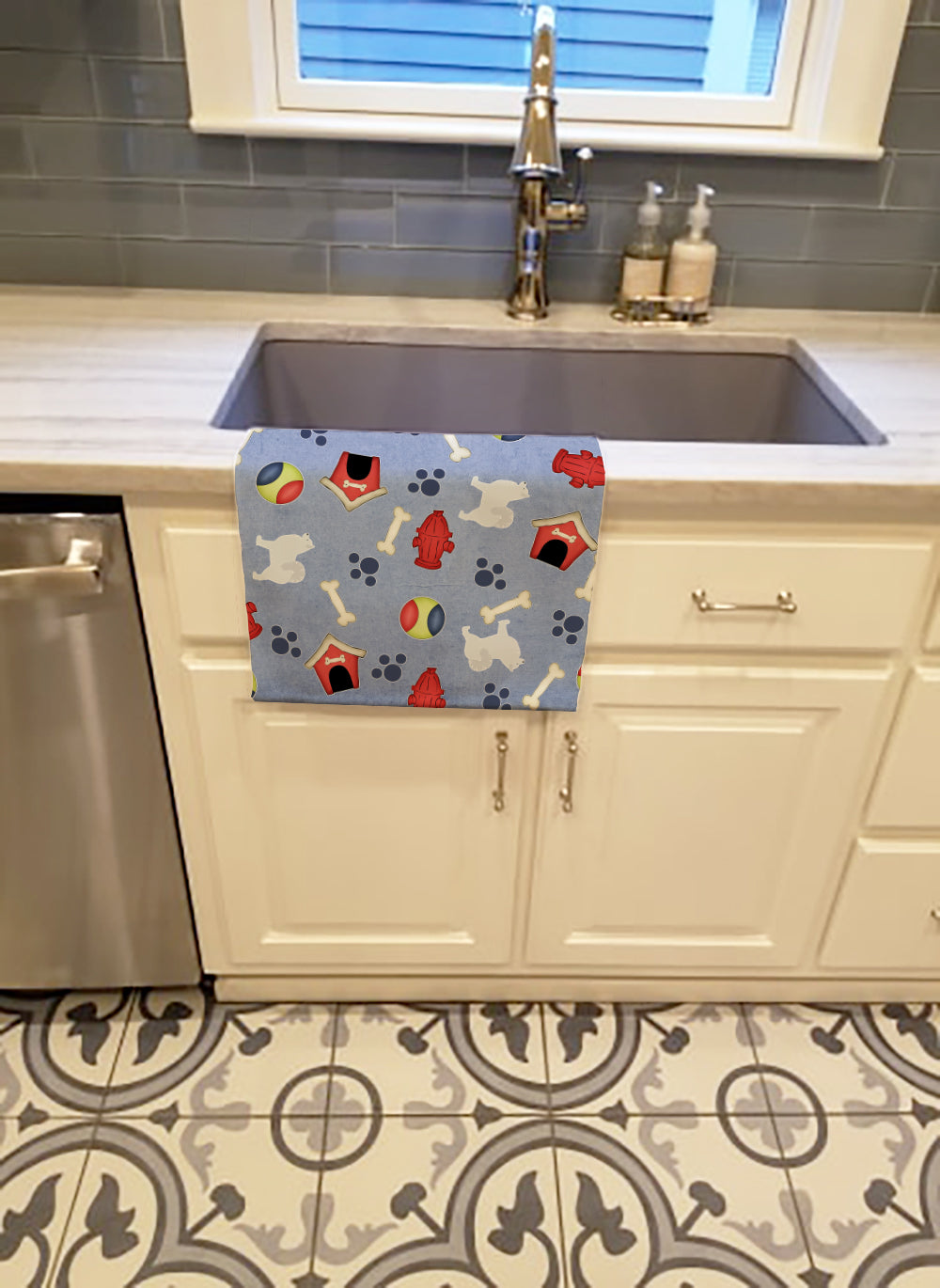 Samoyed Dog House Collection Kitchen Towel Velour Plush Front and Cotton Loop Back Machine Washable