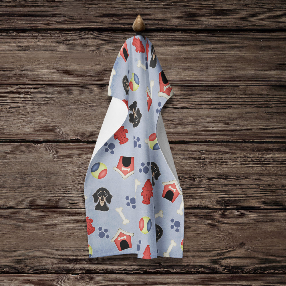 Dog House Collection Smooth Black and Tan Dachshund Kitchen Towel Velour Plush Front and Cotton Loop Back Machine Washable