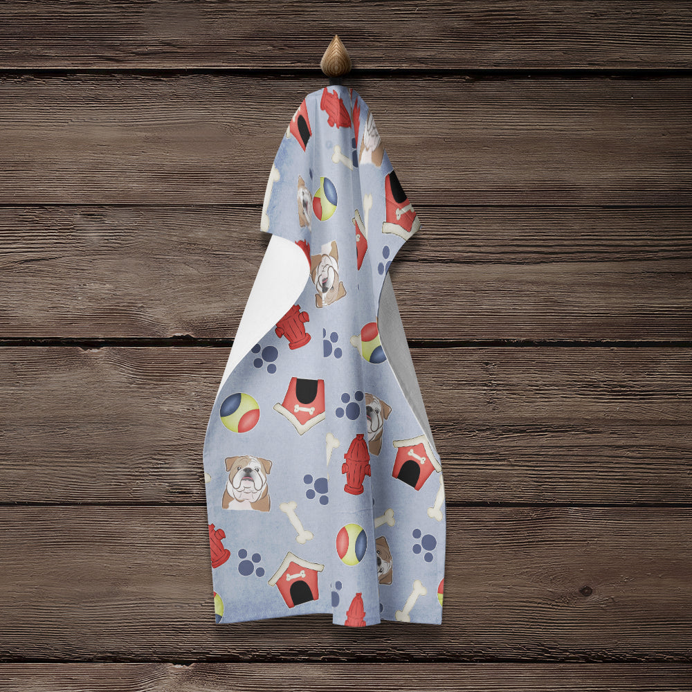 Dog House Collection English Bulldog  Kitchen Towel Velour Plush Front and Cotton Loop Back Machine Washable