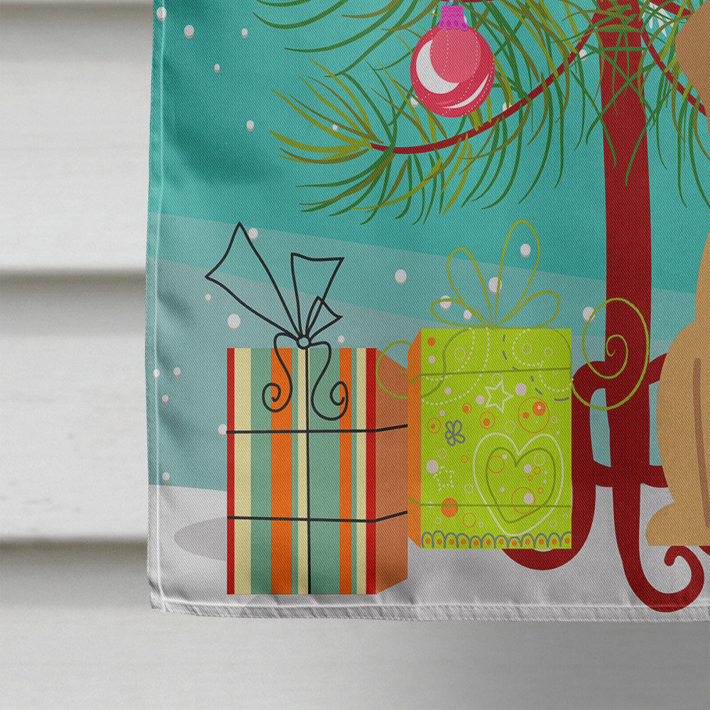 Merry Christmas Tree Pug Brown House Flag 28x40 Porch Sleeve Pole Decorative Outside Yard Banner Artwork Wall Hanging, Polyester