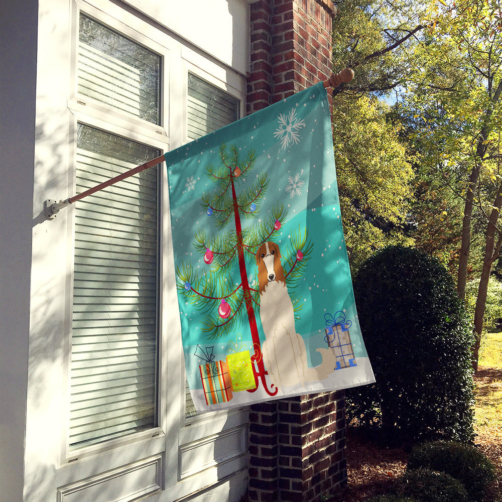 Merry Christmas Tree Borzoi House Flag 28x40 Porch Sleeve Pole Decorative Outside Yard Banner Artwork Wall Hanging, Polyester