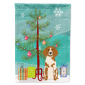 Merry Christmas Tree Brittany Spaniel House Flag 28x40 Porch Sleeve Pole Decorative Outside Yard Banner Artwork Wall Hanging, Polyester