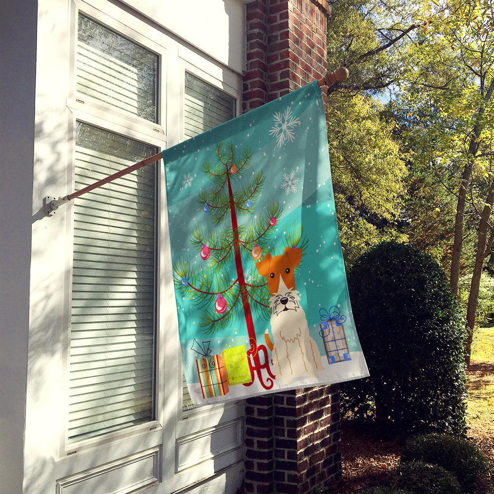Merry Christmas Tree Wire Fox Terrier House Flag 28x40 Porch Sleeve Pole Decorative Outside Yard Banner Artwork Wall Hanging, Polyester