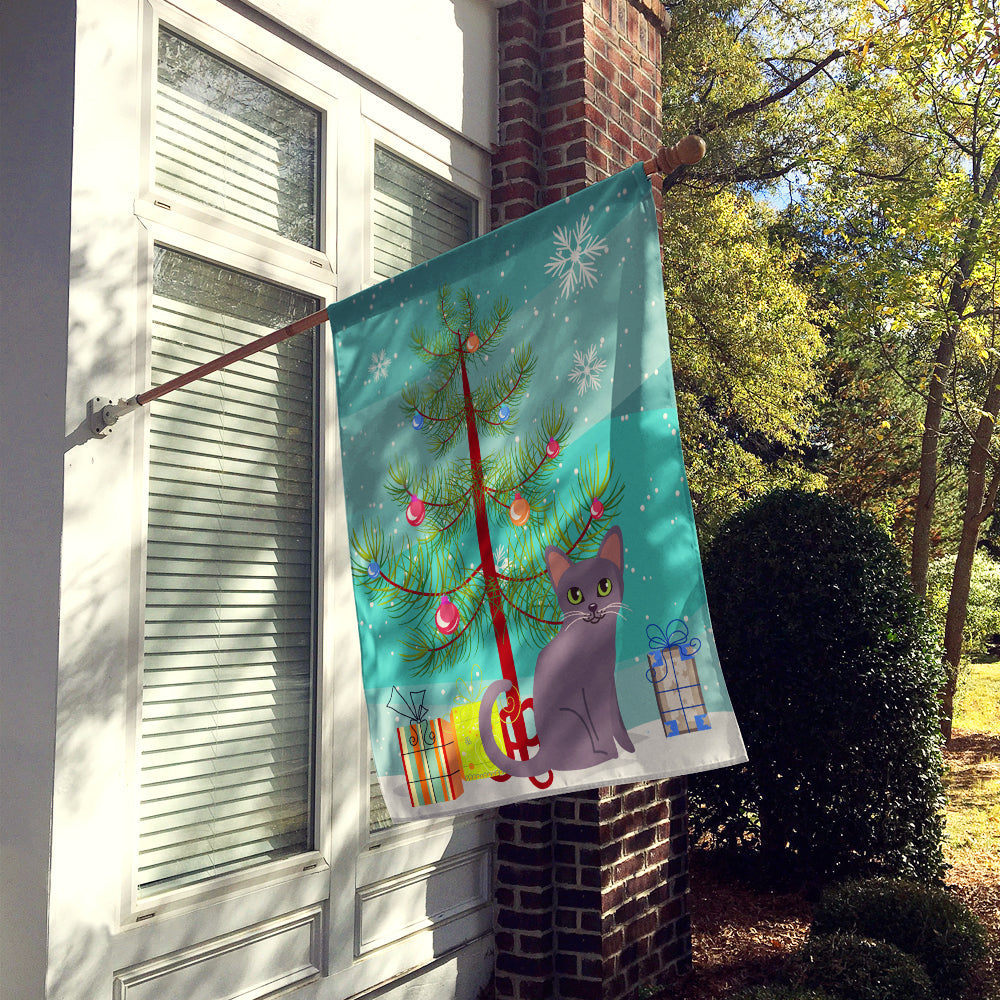 Korat Cat Merry Christmas Tree House Flag 28x40 Porch Sleeve Pole Decorative Outside Yard Banner Artwork Wall Hanging, Polyester