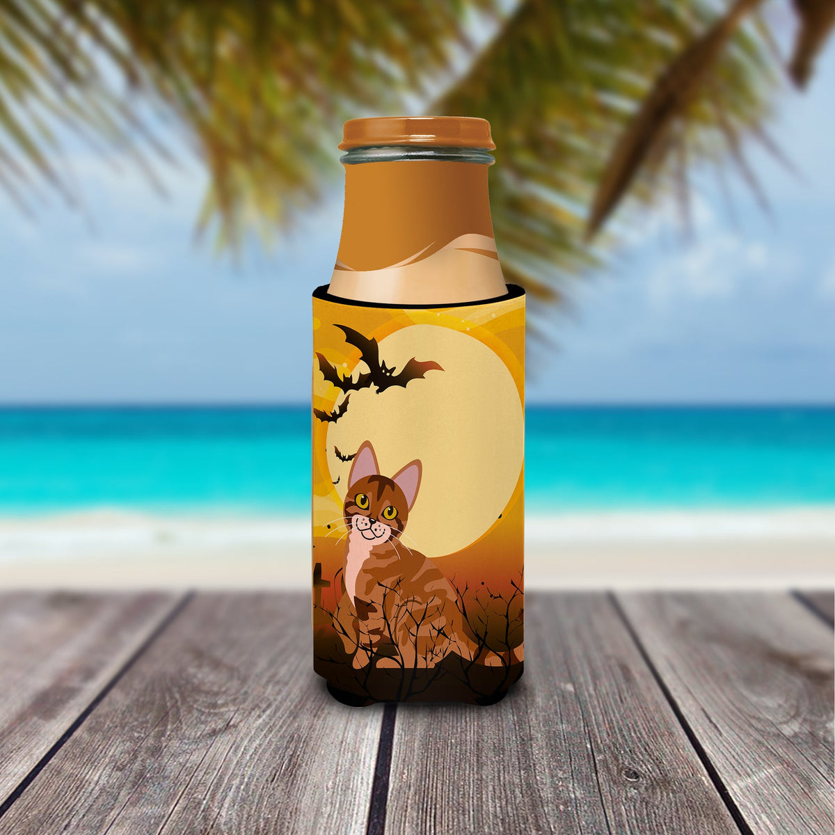 Halloween Sokoke Cat Slim Can Hugger , Insulated Foam Hugger for 12 oz Slim Cans, Beer Bottles & Water Bottles, Printed in USA
