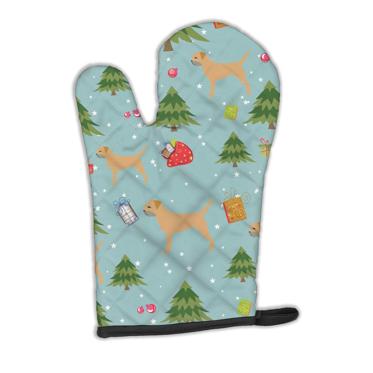 Christmas Border Terrier Oven Mitt Heat Resistant Thick Oven Mitt for Hot Pans and Oven, Kitchen Mitt Protect Hands, Cooking Baking Glove