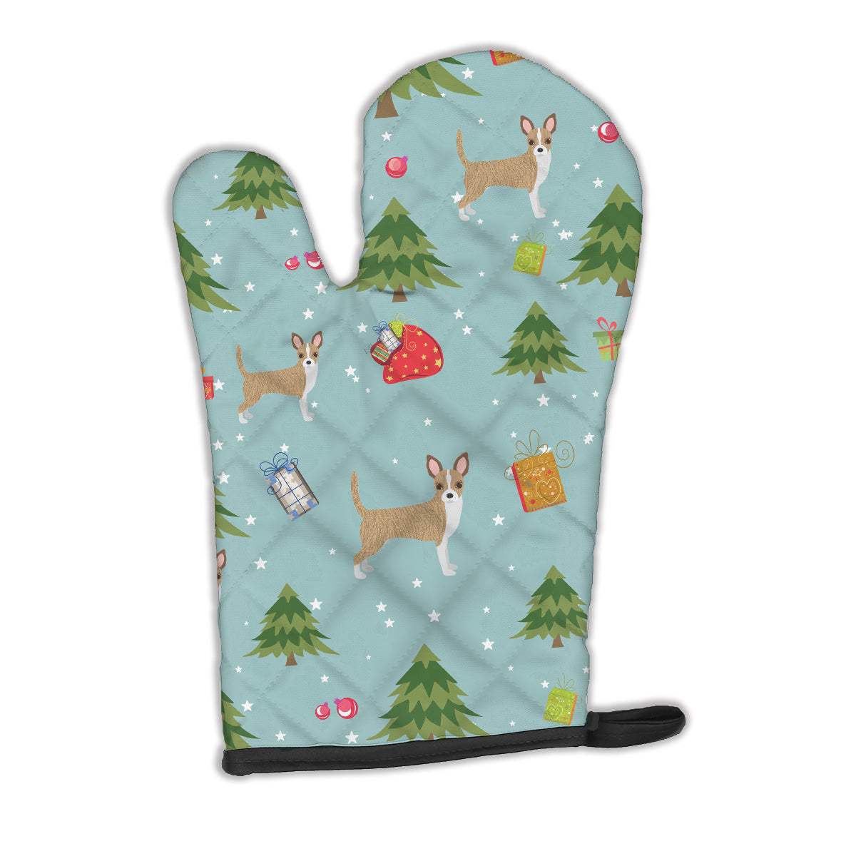 Christmas Brindle Chihuahua Oven Mitt Heat Resistant Thick Oven Mitt for Hot Pans and Oven, Kitchen Mitt Protect Hands, Cooking Baking Glove