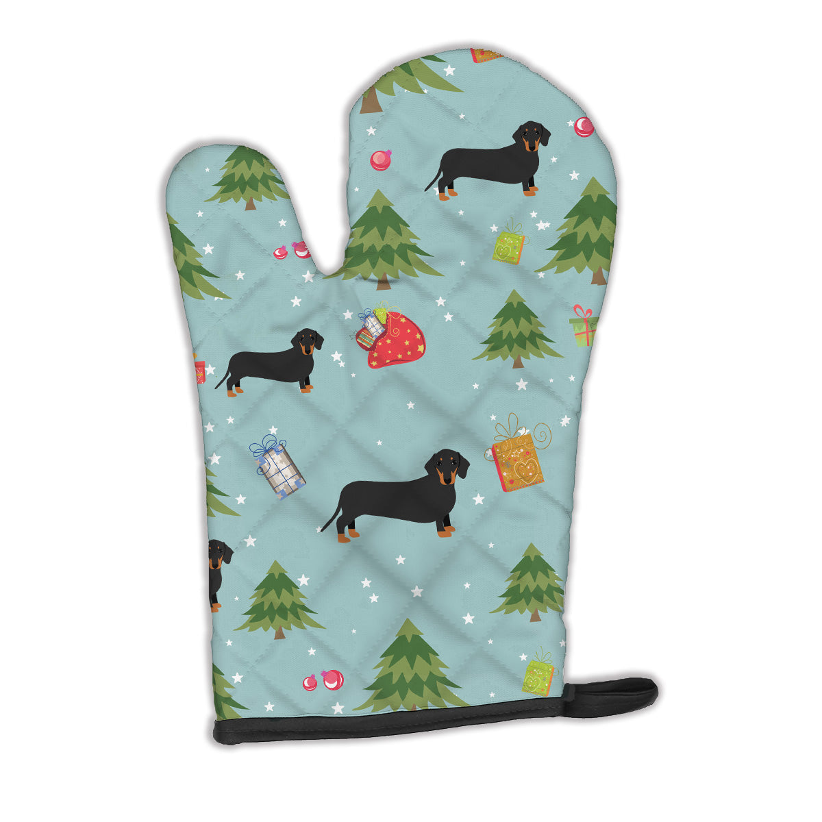 Christmas Black Tan Dachshund Oven Mitt Heat Resistant Thick Oven Mitt for Hot Pans and Oven, Kitchen Mitt Protect Hands, Cooking Baking Glove