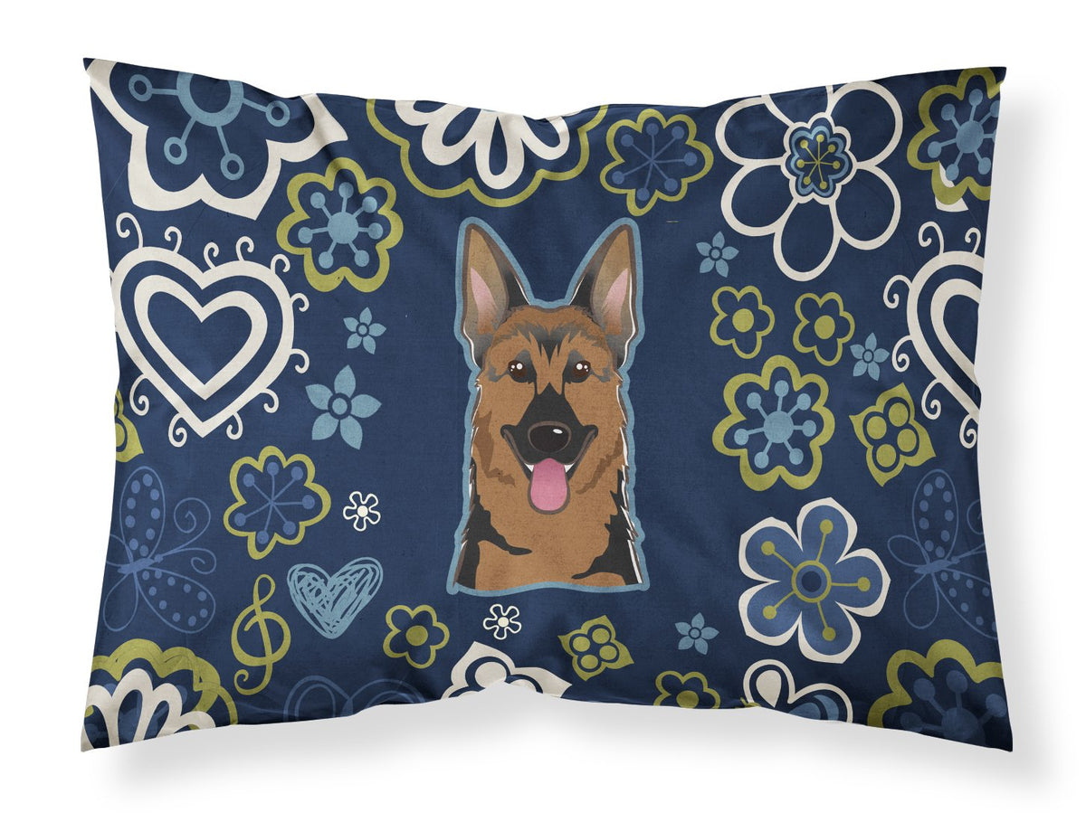 Blue Flowers German Shepherd Standard Pillowcase Lightweight Super Soft Easy Care Decorative Artwork Pillowcase, Standard
