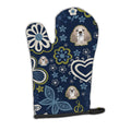 Blue Flowers Cocker Spaniel Oven Mitt Heat Resistant Thick Oven Mitt for Hot Pans and Oven, Kitchen Mitt Protect Hands, Cooking Baking Glove