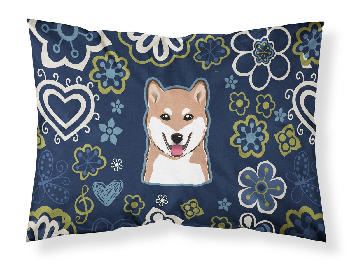 Blue Flowers Shiba Inu Standard Pillowcase Lightweight Super Soft Easy Care Decorative Artwork Pillowcase, Standard
