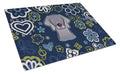 Blue Flowers Weimaraner Cutting Board Tempered Glass Kitchen Cutting Surface, Heat Resistant Chopping, Non-Slip Feet, Food Prep & Serving