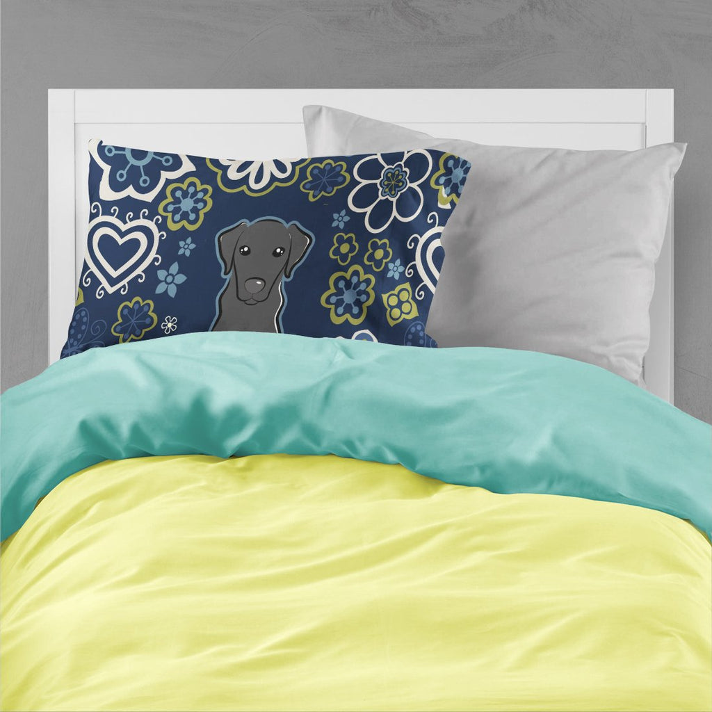 Blue Flowers Black Labrador Standard Pillowcase Lightweight Super Soft Easy Care Decorative Artwork Pillowcase, Standard