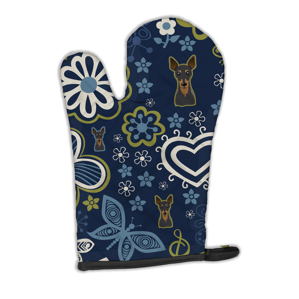 Blue Flowers Min Pin Oven Mitt Heat Resistant Thick Oven Mitt for Hot Pans and Oven, Kitchen Mitt Protect Hands, Cooking Baking Glove