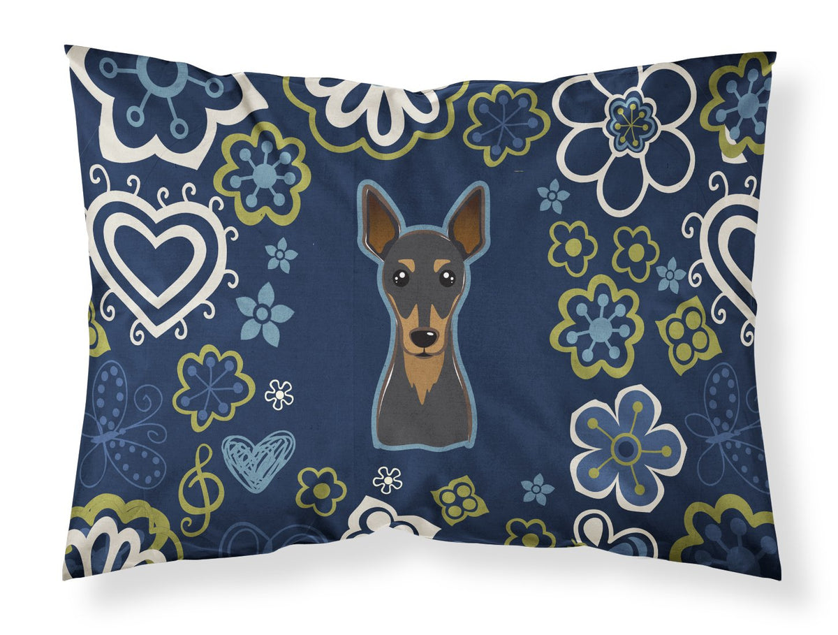 Blue Flowers Min Pin Standard Pillowcase Lightweight Super Soft Easy Care Decorative Artwork Pillowcase, Standard