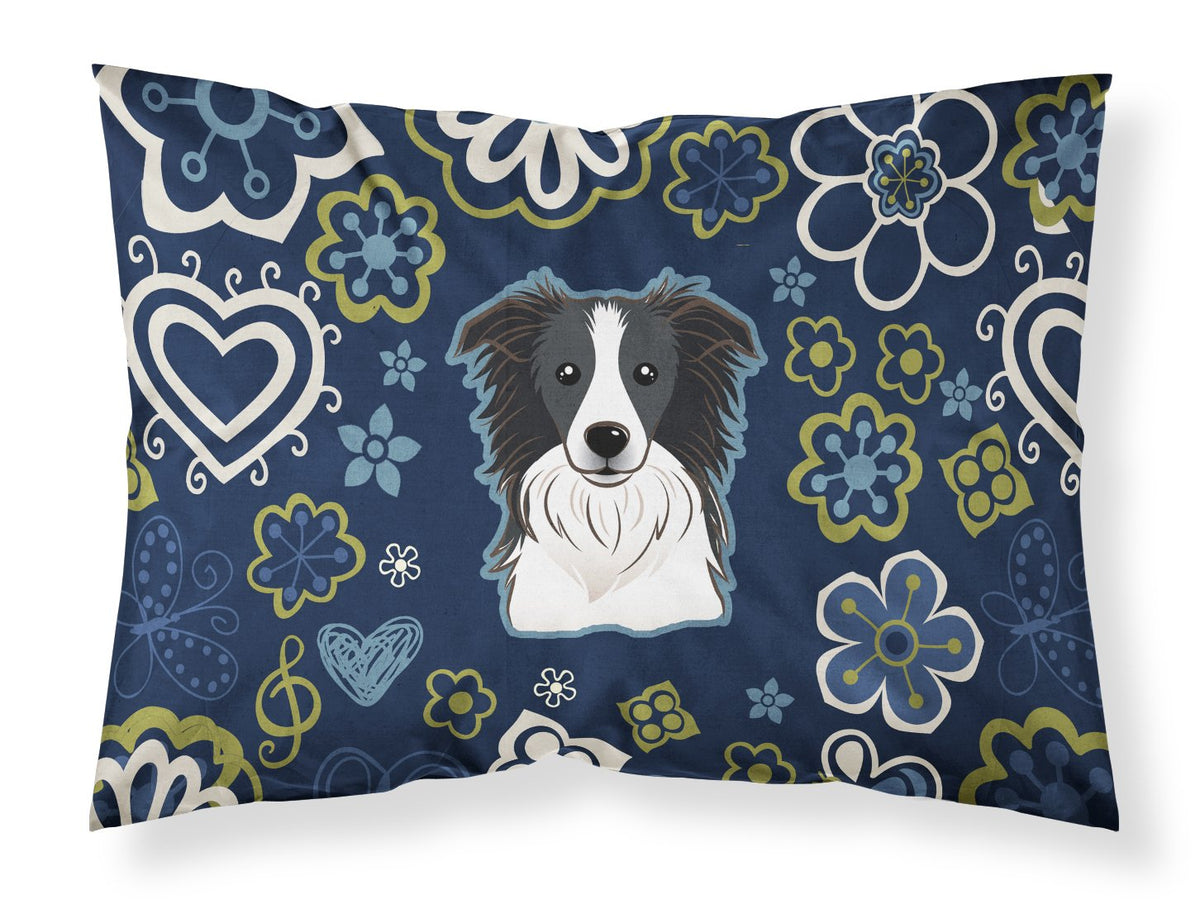 Blue Flowers Border Collie Standard Pillowcase Lightweight Super Soft Easy Care Decorative Artwork Pillowcase, Standard
