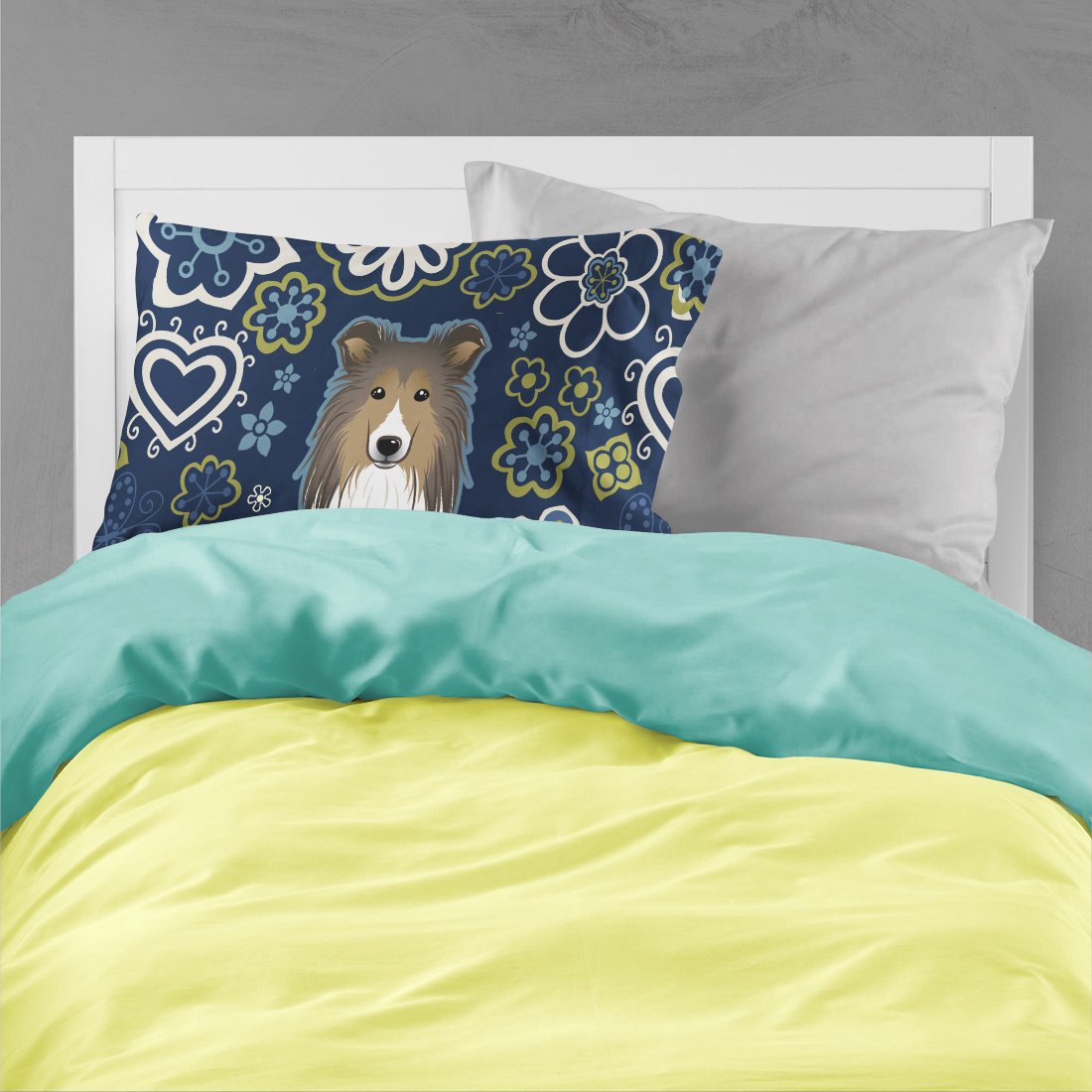 Blue Flowers Sheltie Standard Pillowcase Lightweight Super Soft Easy Care Decorative Artwork Pillowcase, Standard
