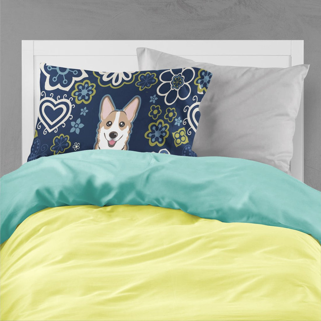 Blue Flowers Sable Corgi Standard Pillowcase Lightweight Super Soft Easy Care Decorative Artwork Pillowcase, Standard