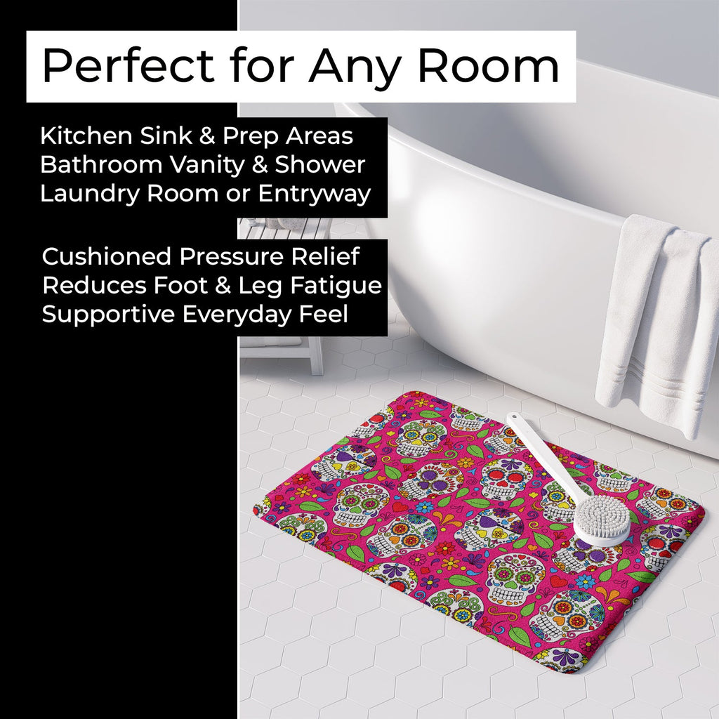 Day of the Dead Pink Memory Foam Kitchen Mat Machine Washable Anti-Fatigue Cushion Comfort Bath or Kitchen Rug