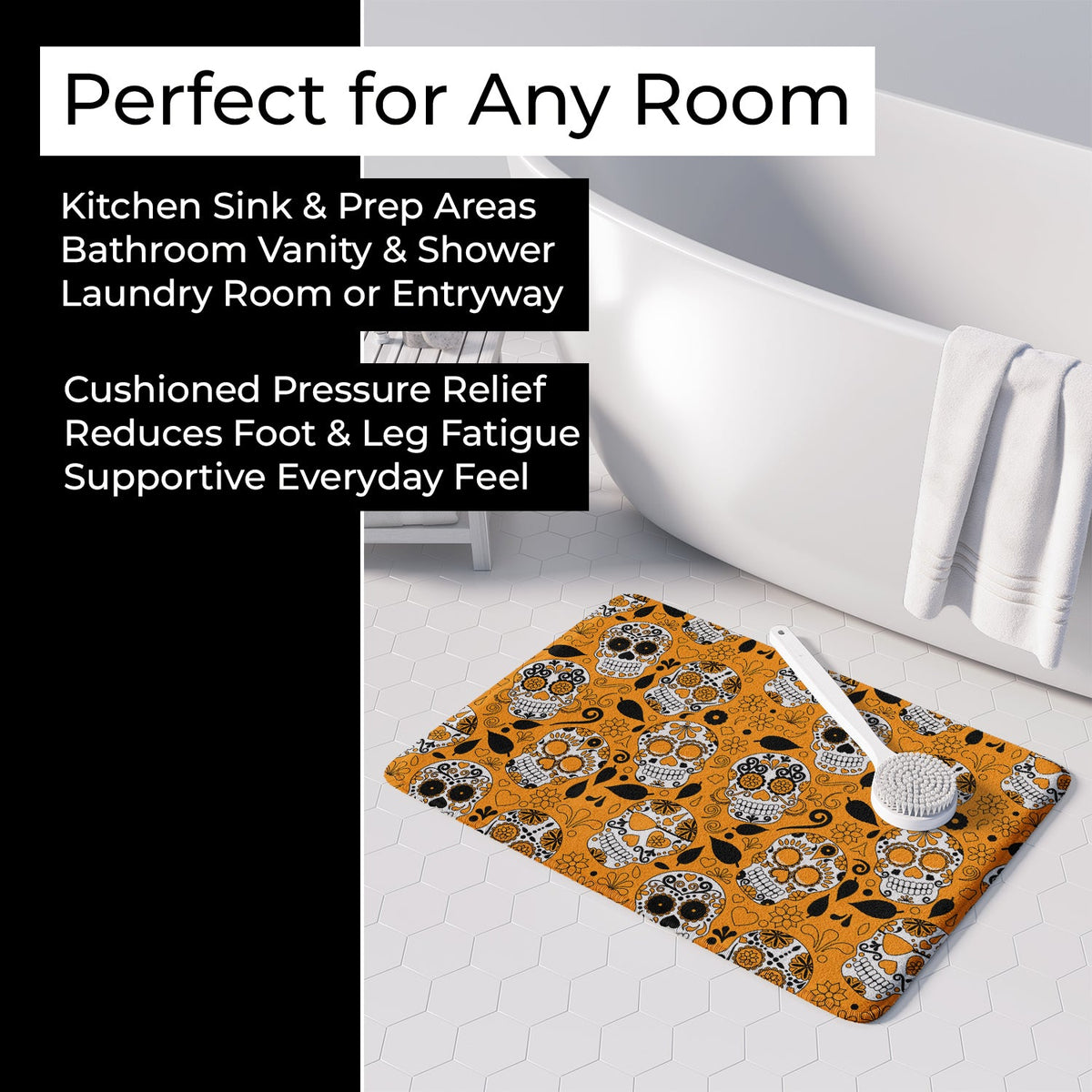 Day of the Dead Orange Memory Foam Kitchen Mat Machine Washable Anti-Fatigue Cushion Comfort Bath or Kitchen Rug