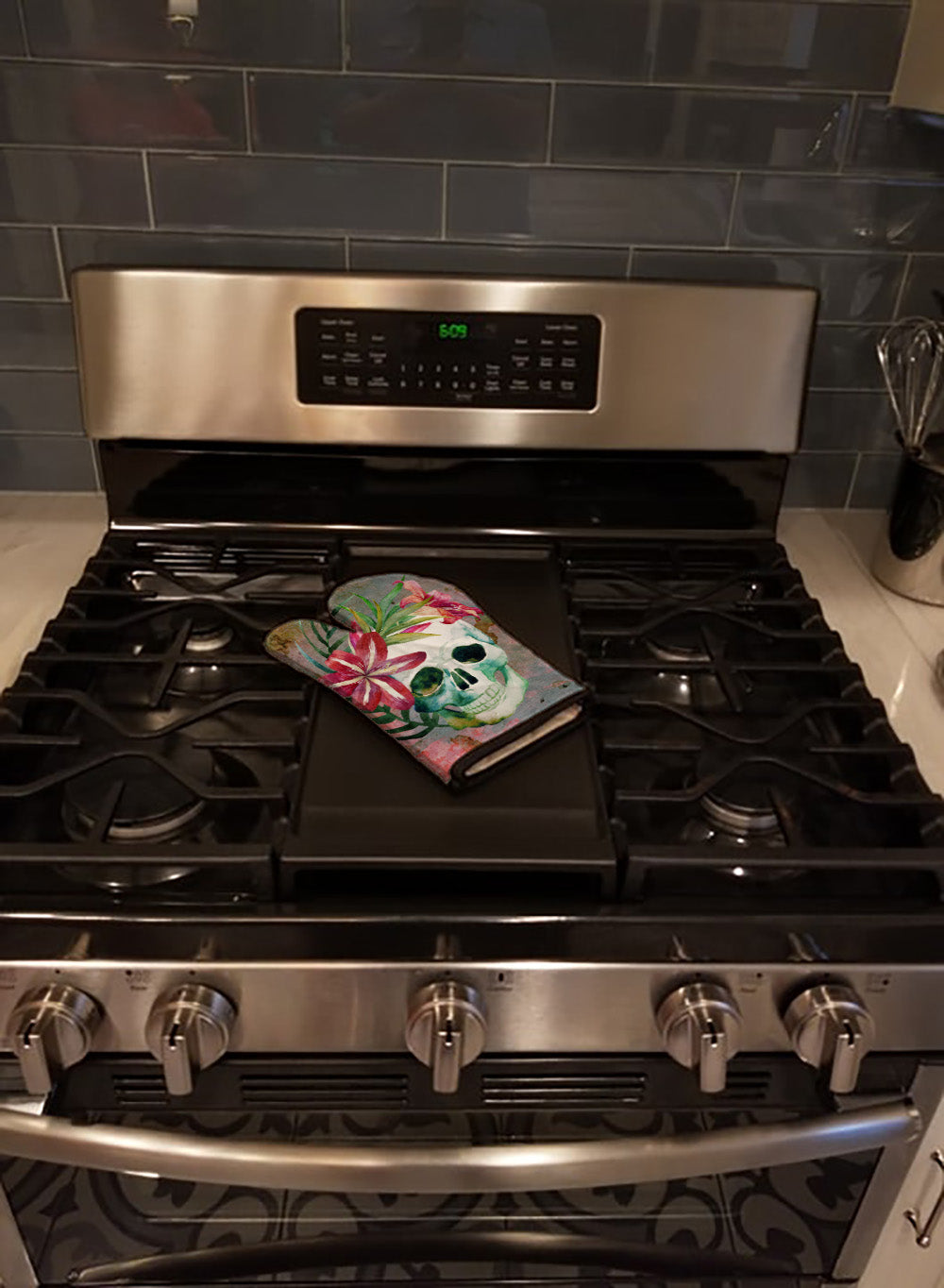 Day of the Dead Skull Flowers Oven Mitt Heat Resistant Thick Oven Mitt for Hot Pans and Oven, Kitchen Mitt Protect Hands, Cooking Baking Glove