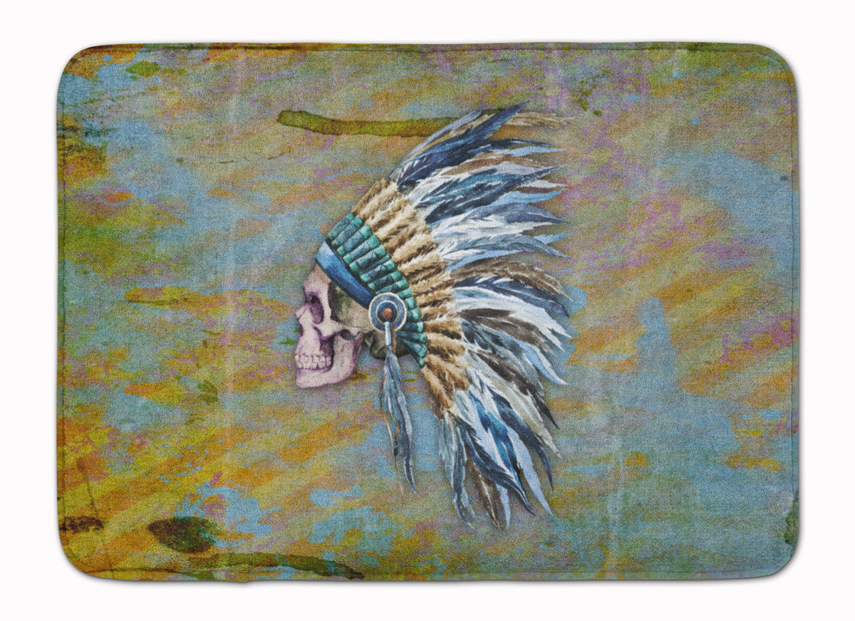 Day of the Dead Indian Chief Skull  Memory Foam Kitchen Mat Machine Washable Anti-Fatigue Cushion Comfort Bath or Kitchen Rug