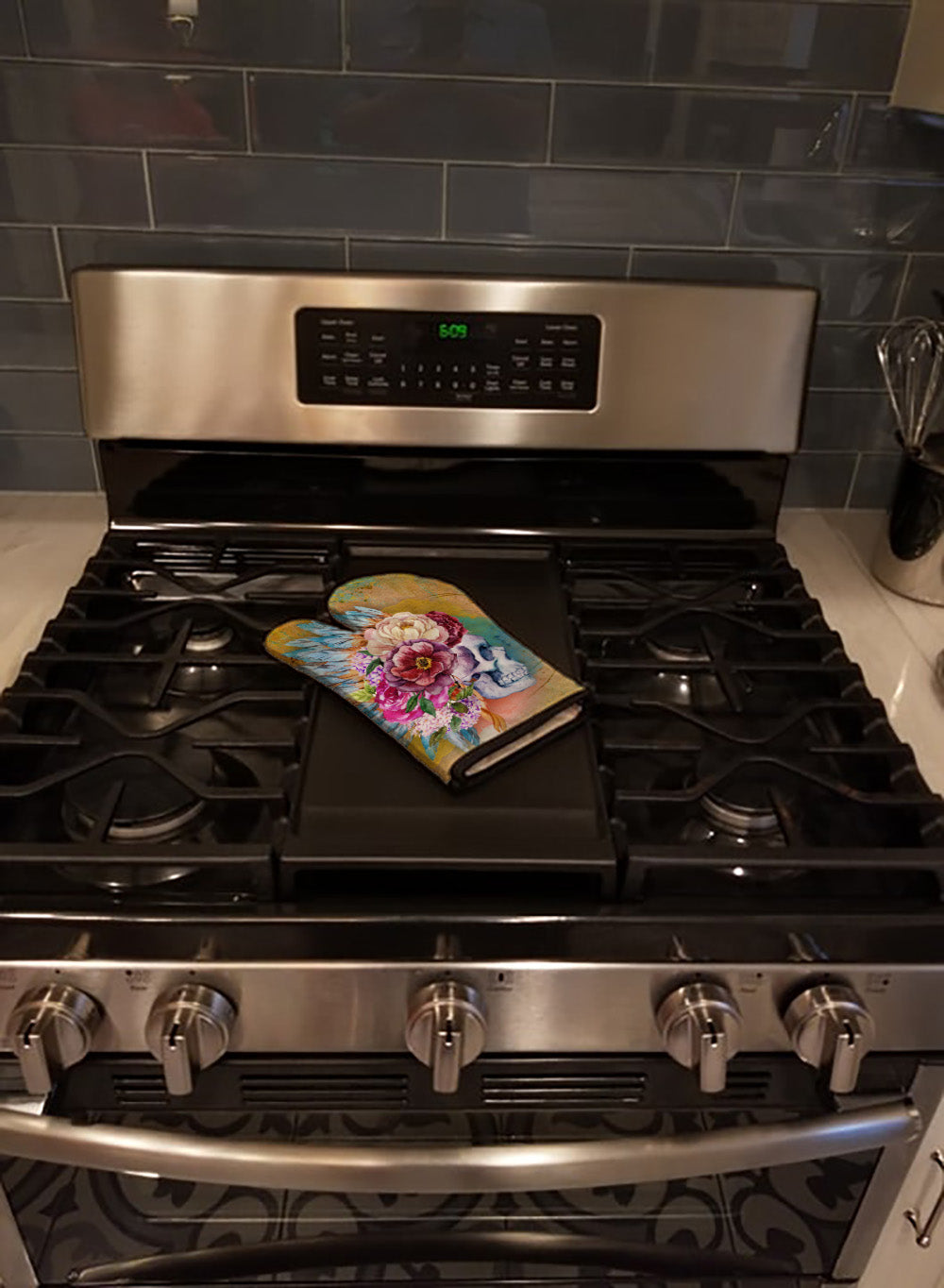 Day of the Dead Flowers Skull  Oven Mitt Heat Resistant Thick Oven Mitt for Hot Pans and Oven, Kitchen Mitt Protect Hands, Cooking Baking Glove