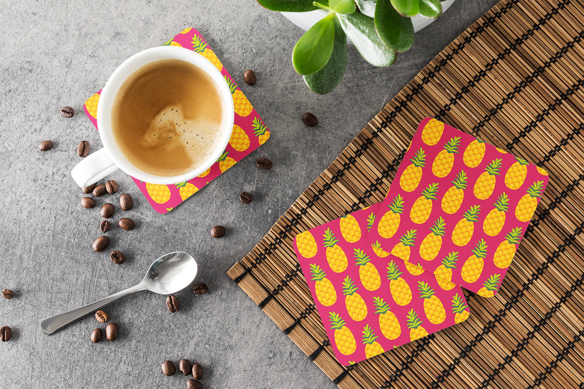 Pineapples on Pink Foam Coasters Set of 4 Cup Coasters for Indoor Outdoor, Tabletop Protection, Anti Slip, Mouse pad Material
