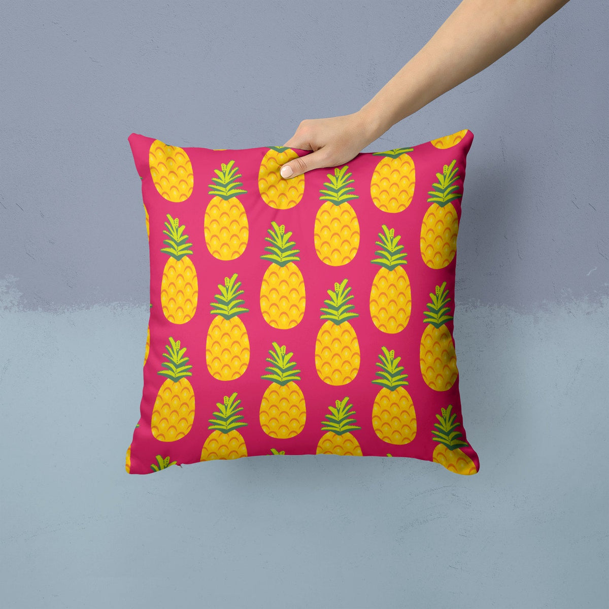 Pineapples on Pink Decorative Throw Pillow 14x14 Indoor Outdoor Accent Cushion, Fabric Cover with Insert for Sofa, Bed, Porch & Living Room