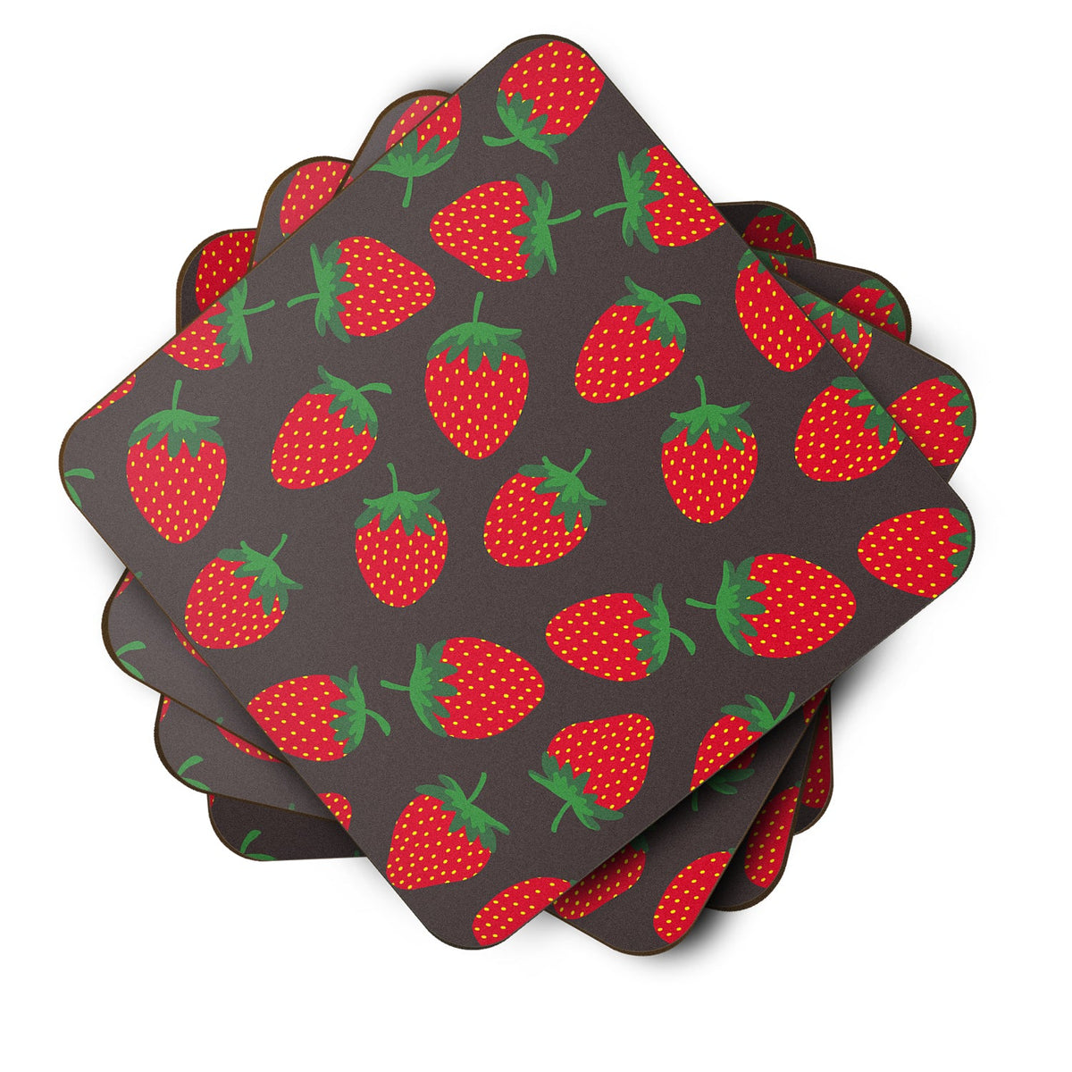 Strawberries on Gray Foam Coasters Set of 4 Cup Coasters for Indoor Outdoor, Tabletop Protection, Anti Slip, Mouse pad Material