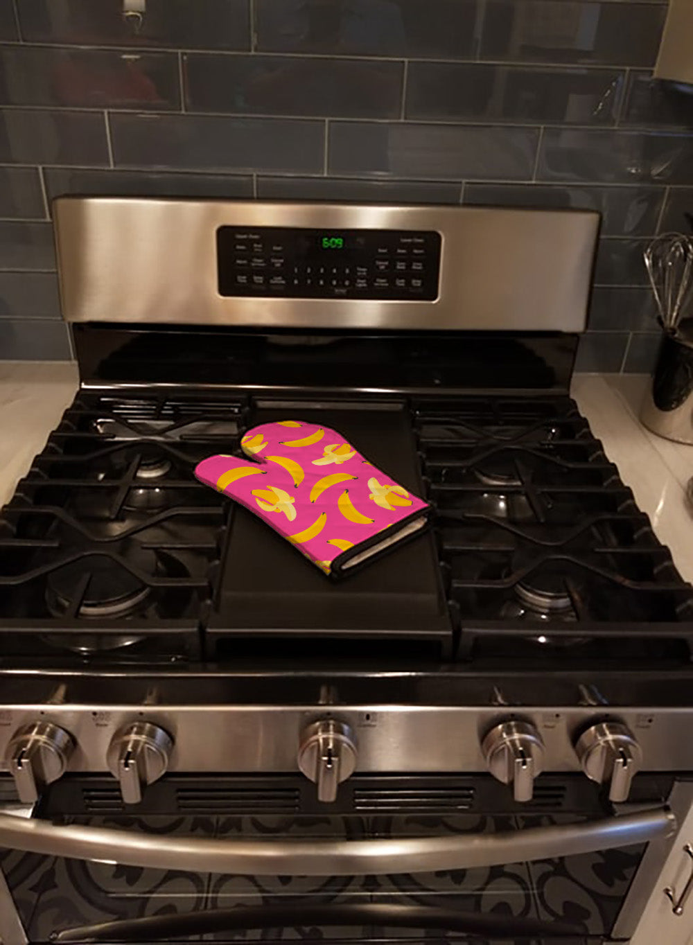 Bananas on Pink Oven Mitt Heat Resistant Thick Oven Mitt for Hot Pans and Oven, Kitchen Mitt Protect Hands, Cooking Baking Glove