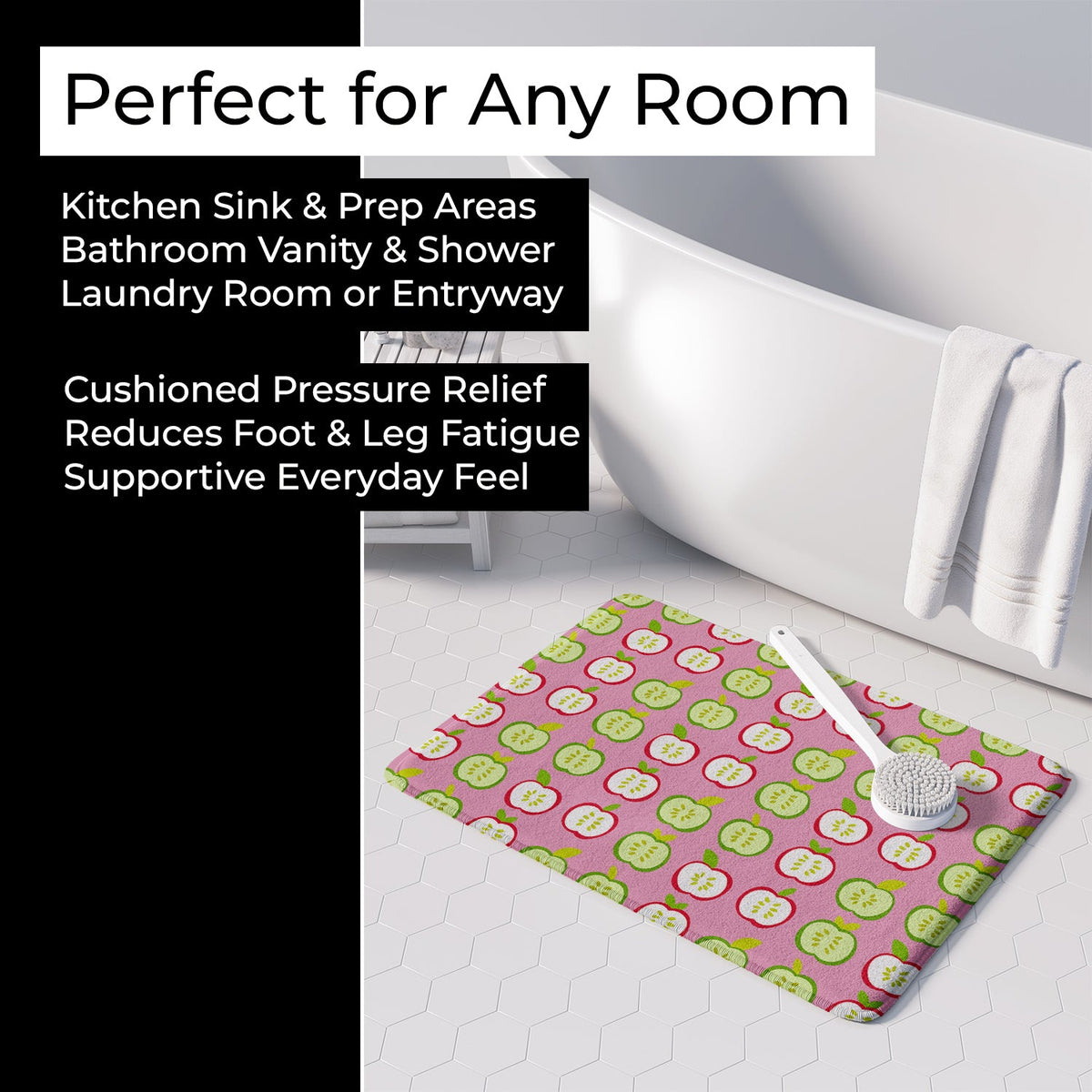Apples on Pink Memory Foam Kitchen Mat Machine Washable Anti-Fatigue Cushion Comfort Bath or Kitchen Rug