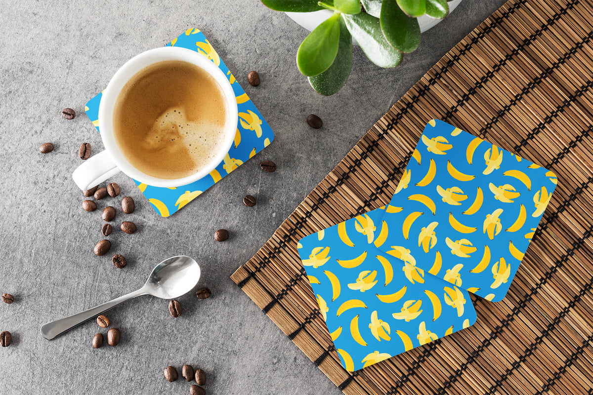 Bananas on Blue Foam Coasters Set of 4 Cup Coasters for Indoor Outdoor, Tabletop Protection, Anti Slip, Mouse pad Material