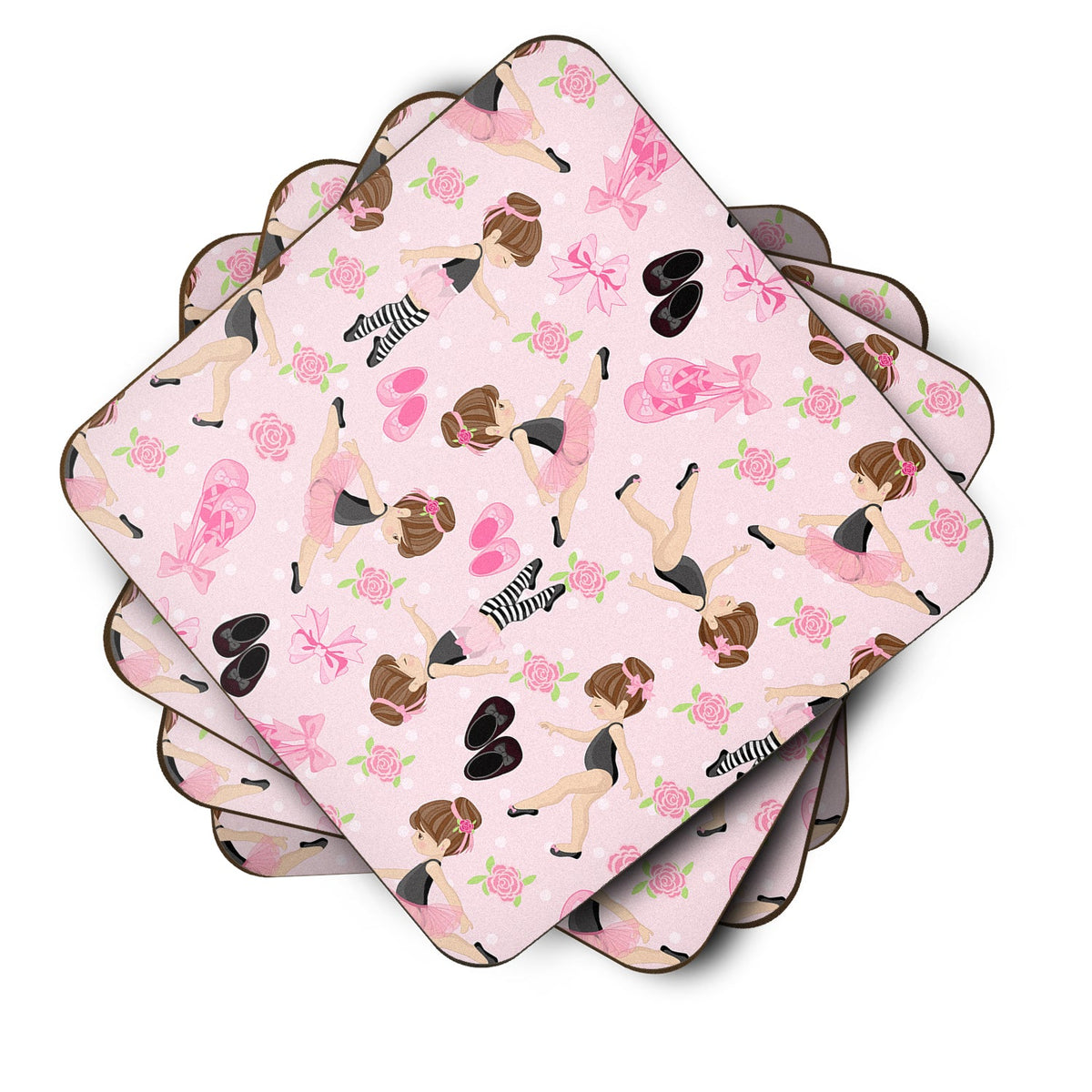 Ballerinas and Roses Foam Coasters Set of 4 Cup Coasters for Indoor Outdoor, Tabletop Protection, Anti Slip, Mouse pad Material
