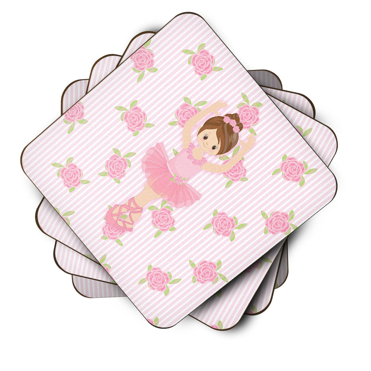 Ballerina Brunette Front Pose Foam Coasters Set of 4 Cup Coasters for Indoor Outdoor, Tabletop Protection, Anti Slip, Mouse pad Material