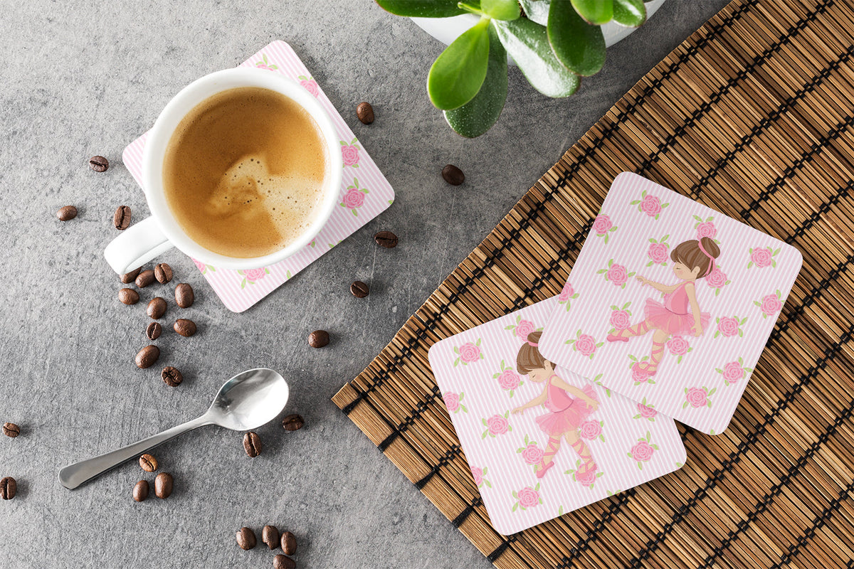 Ballerina Brunette Point Foam Coasters Set of 4 Cup Coasters for Indoor Outdoor, Tabletop Protection, Anti Slip, Mouse pad Material
