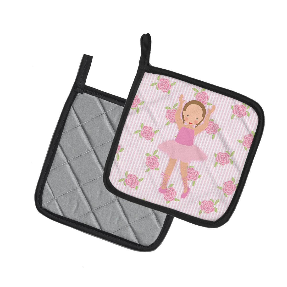 Ballerina Brown Hair Ponytails Pot Holder Set of 2 Heat Resistant Quilted Hot Pads 7.5 x 7.5 Inch, Insulated Kitchen Trivets for Cooking & Baking