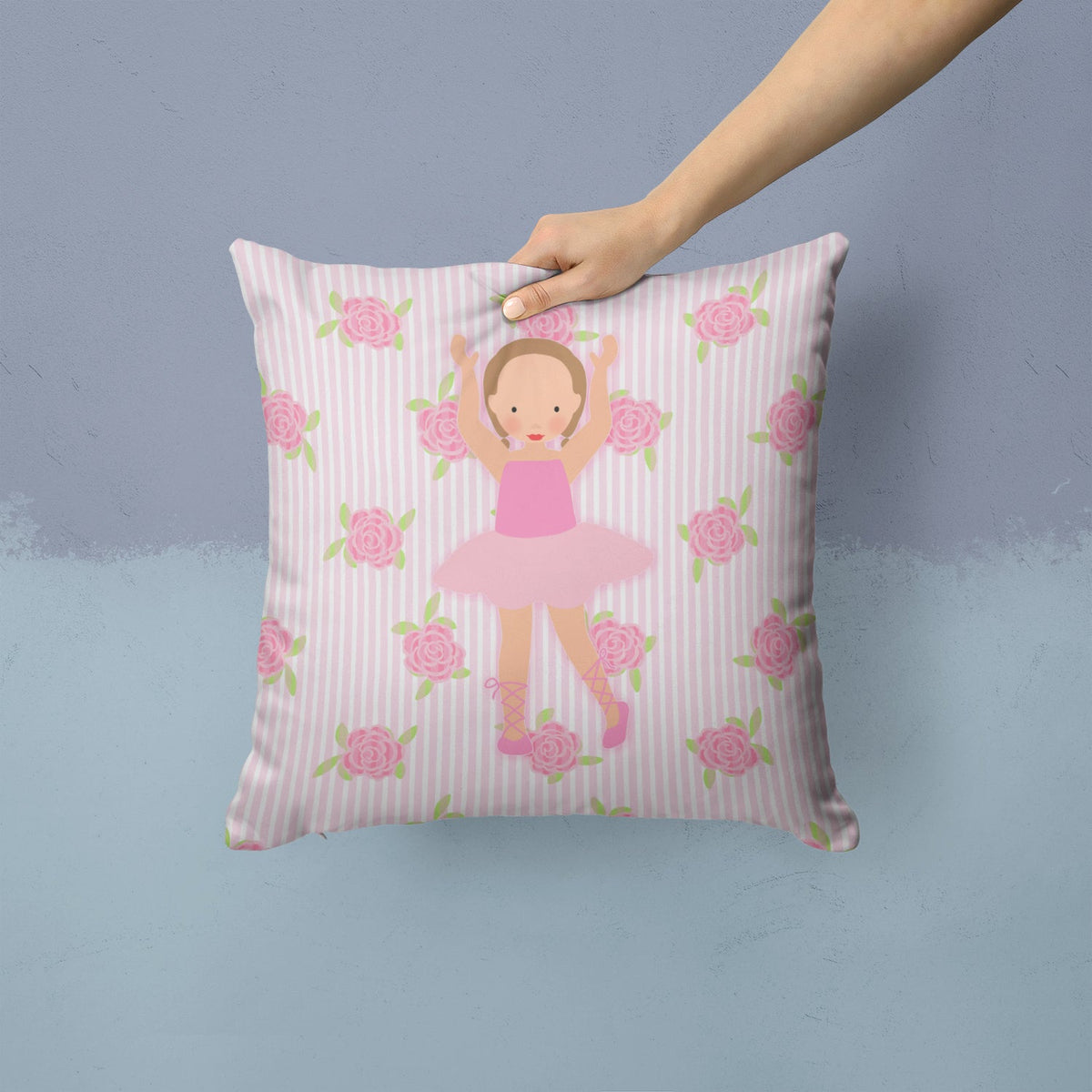 Ballerina Brown Hair Ponytails Decorative Throw Pillow 14x14 Indoor Outdoor Accent Cushion, Fabric Cover with Insert for Sofa, Bed, Porch & Living Room