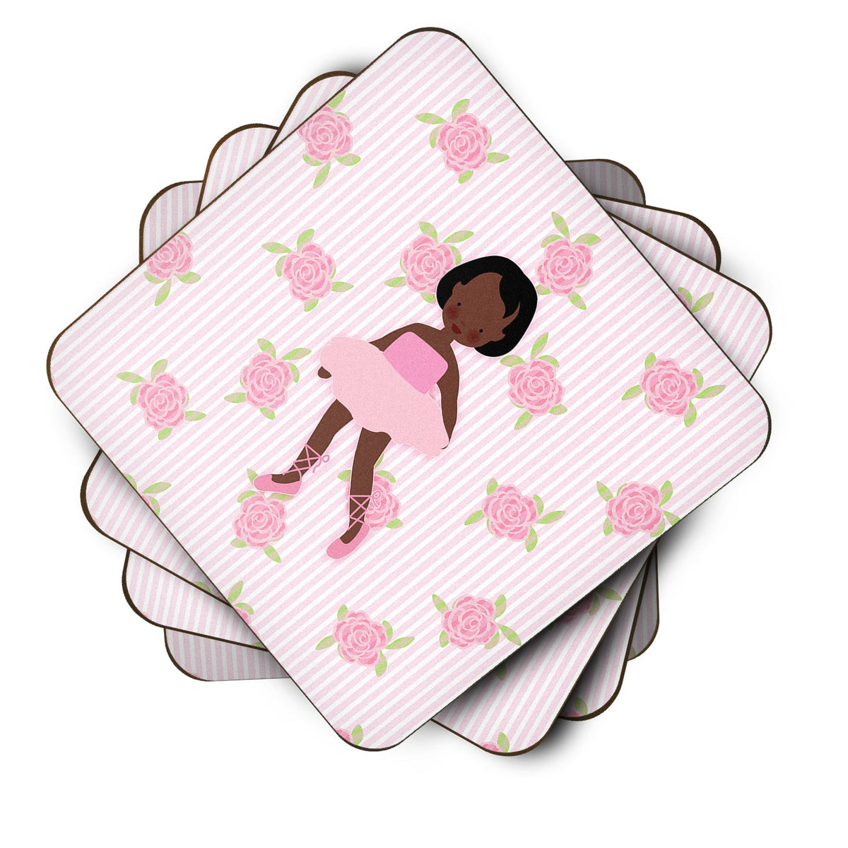 Ballerina African American Short Hair Foam Coasters Set of 4 Cup Coasters for Indoor Outdoor, Tabletop Protection, Anti Slip, Mouse pad Material