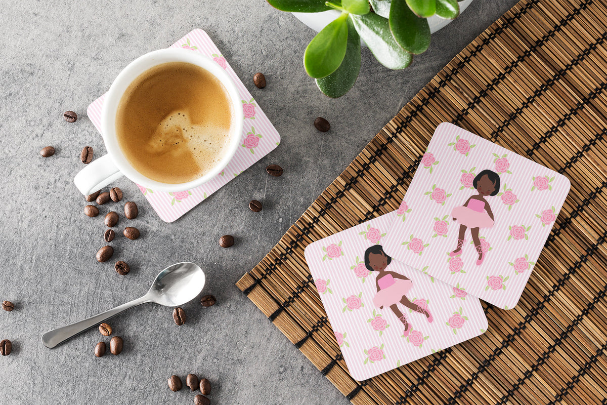 Ballerina African American Short Hair Foam Coasters Set of 4 Cup Coasters for Indoor Outdoor, Tabletop Protection, Anti Slip, Mouse pad Material