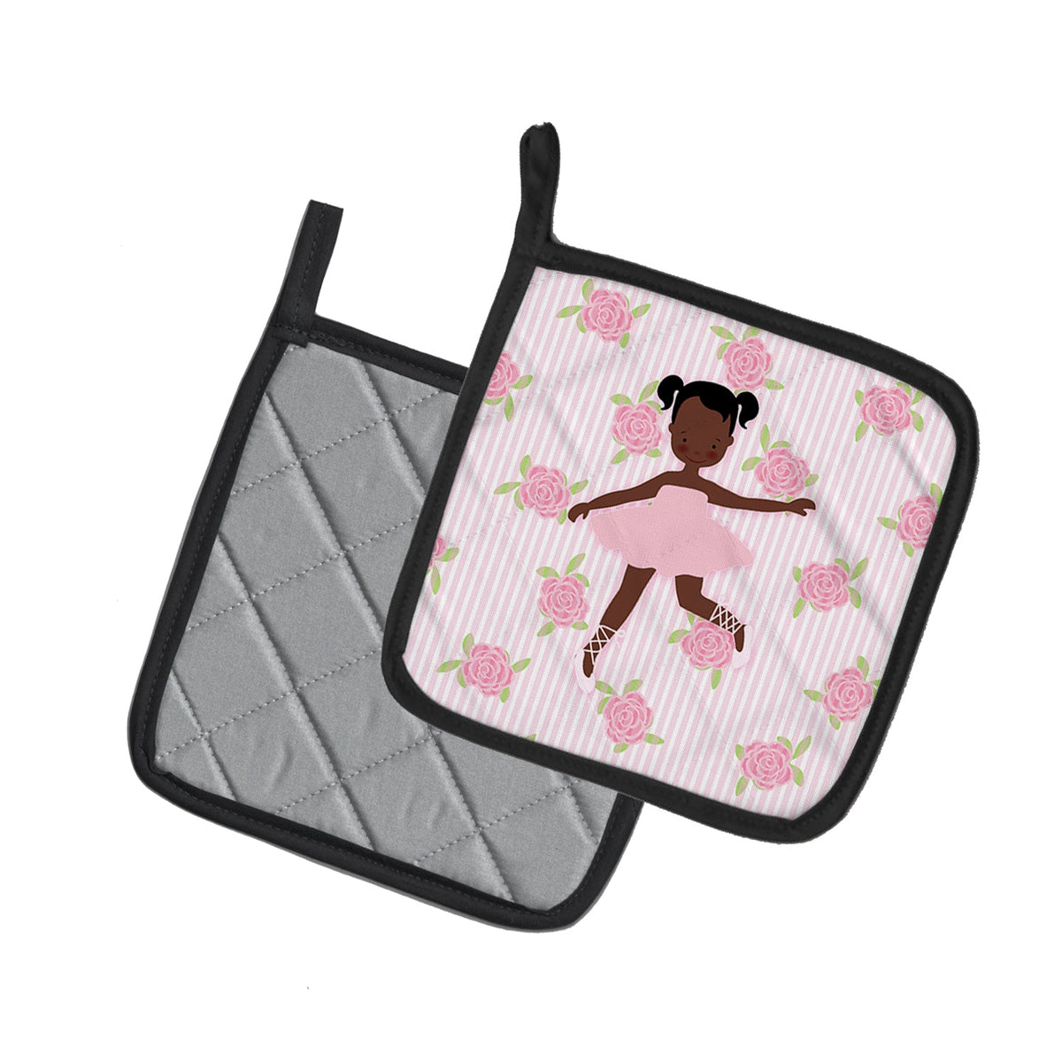 Ballerina African American Ponytails Pot Holder Set of 2 Heat Resistant Quilted Hot Pads 7.5 x 7.5 Inch, Insulated Kitchen Trivets for Cooking & Baking