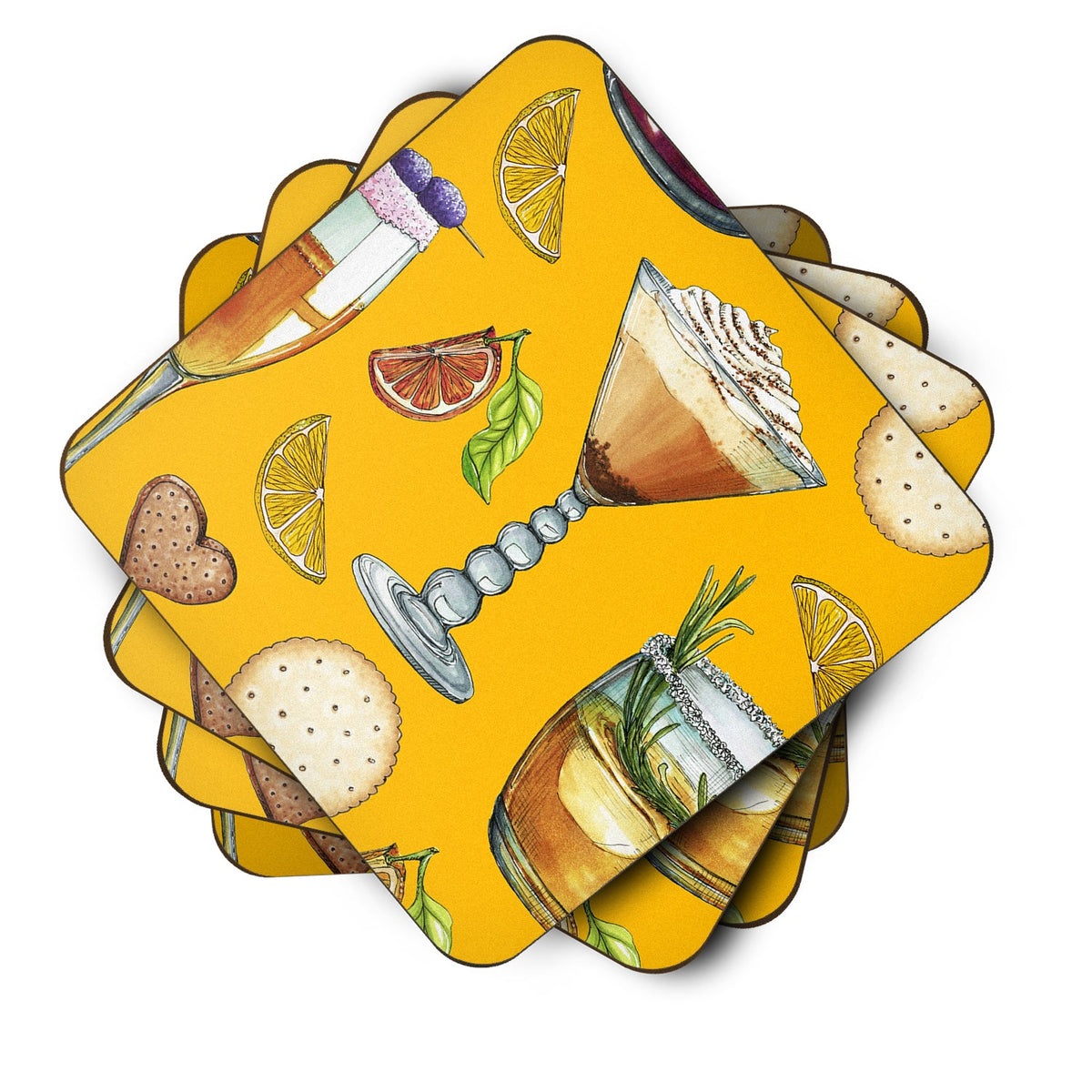 Drinks and Cocktails Gold Foam Coasters Set of 4 Cup Coasters for Indoor Outdoor, Tabletop Protection, Anti Slip, Mouse pad Material