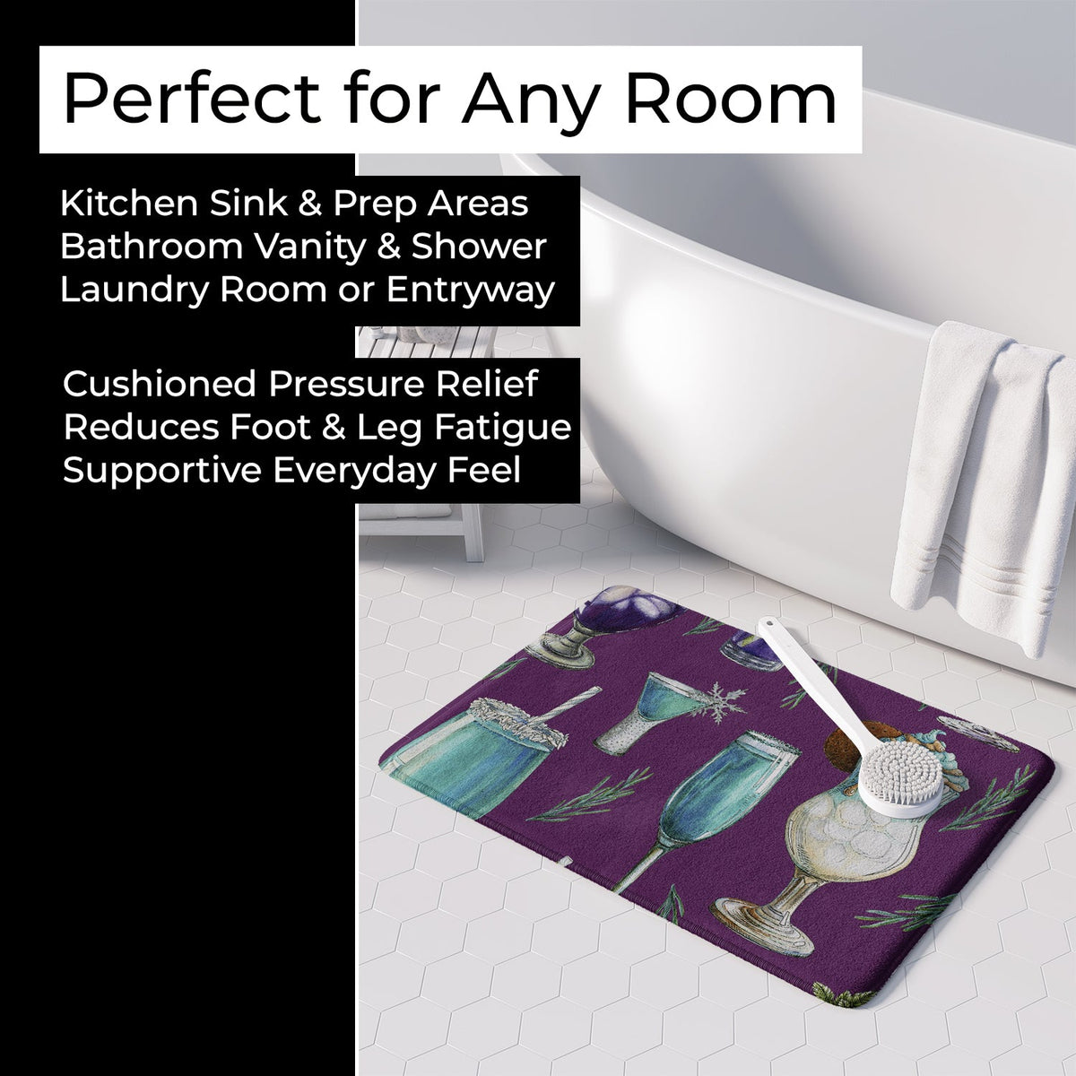 Drinks and Cocktails Purple Memory Foam Kitchen Mat Machine Washable Anti-Fatigue Cushion Comfort Bath or Kitchen Rug