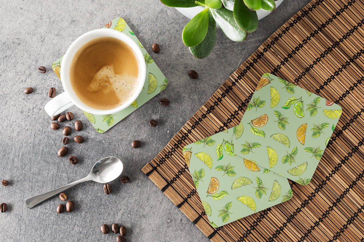 Lemons, Limes and Oranges Foam Coasters Set of 4 Cup Coasters for Indoor Outdoor, Tabletop Protection, Anti Slip, Mouse pad Material