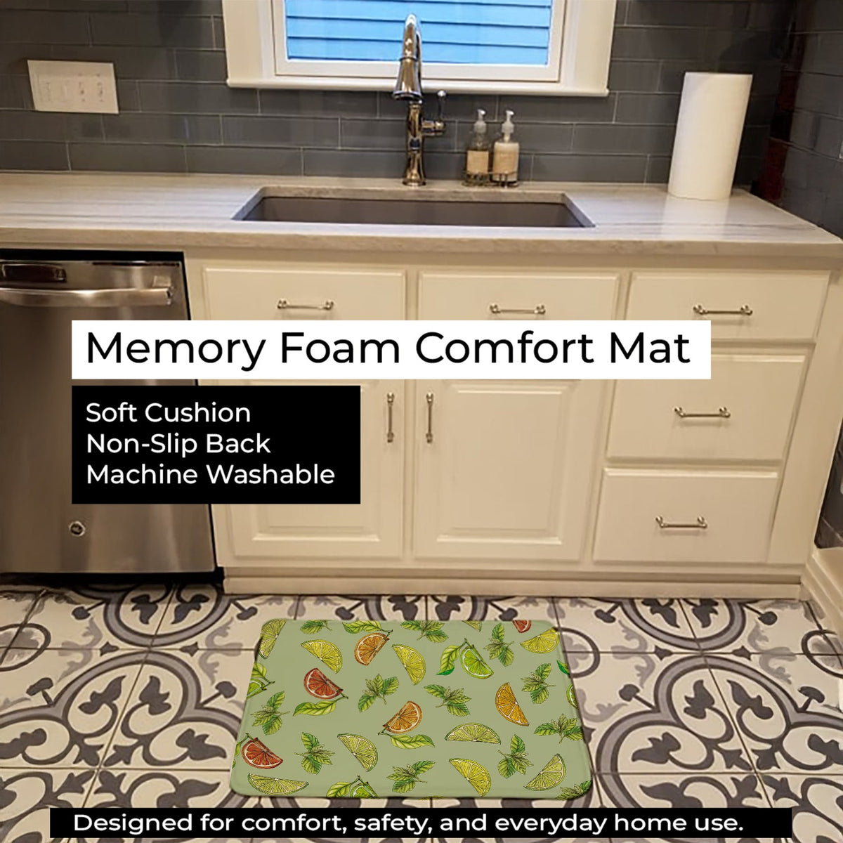 Lemons, Limes and Oranges Memory Foam Kitchen Mat Machine Washable Anti-Fatigue Cushion Comfort Bath or Kitchen Rug