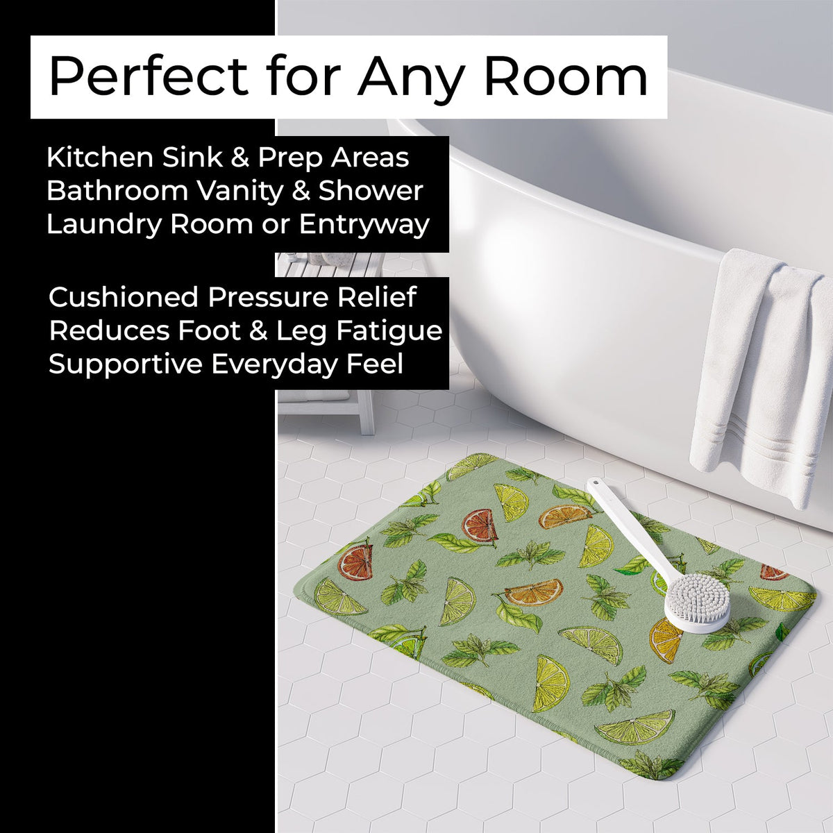 Lemons, Limes and Oranges Memory Foam Kitchen Mat Machine Washable Anti-Fatigue Cushion Comfort Bath or Kitchen Rug